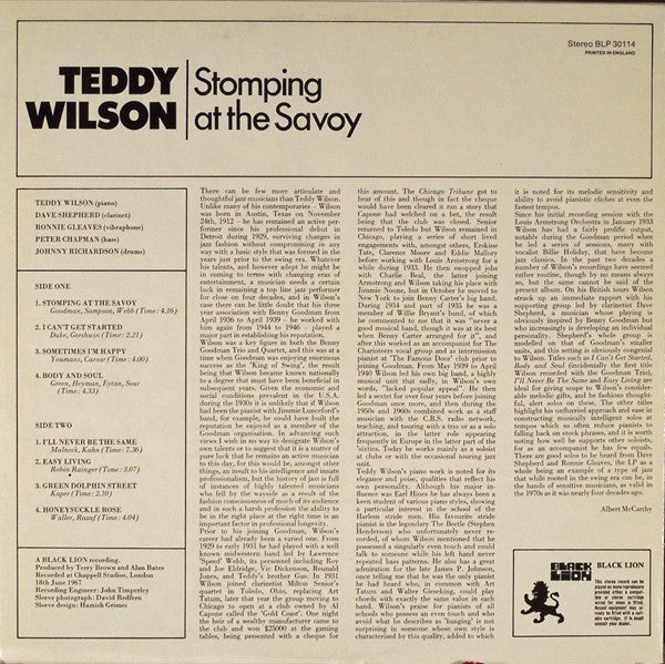 Teddy Wilson : Stomping At The Savoy (LP, Album)