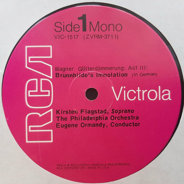 Flagstad*, The Philadelphia Orchestra, Ormandy* : Wagner: Immolation Scene And Arias By Wagner, Beethoven, Weber (LP, Mono)