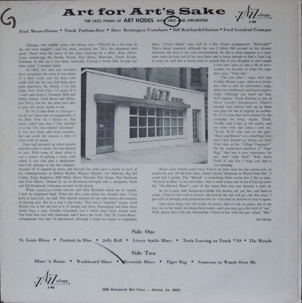 Art Hodes : Art For Art's Sake The Dixie Piano Of Art Hodes With Trio And Orchestra (LP, Album, Mono)