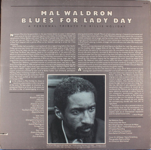 Mal Waldron : Blues For Lady Day (LP, Album, RE, Ter)