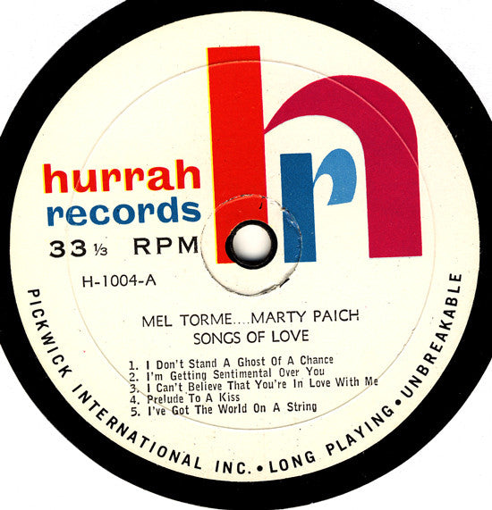 Mel Torme* .... Marty Paich : Songs Of Love (LP, Album, Mono)