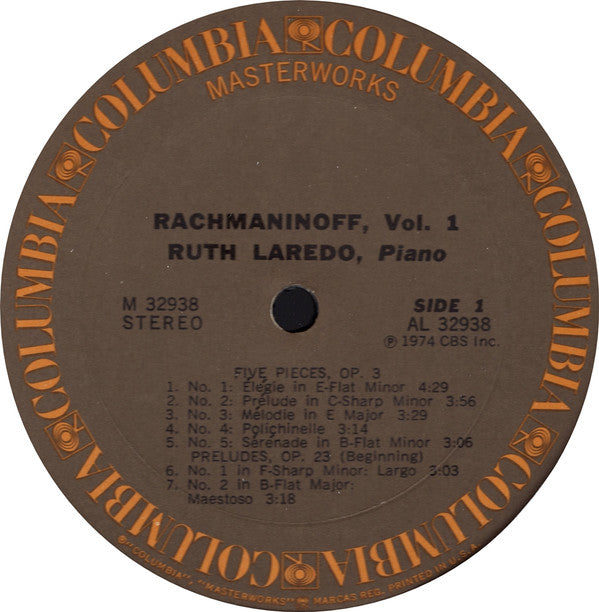 Rachmaninoff* - Ruth Laredo : The Complete Works For Solo Piano, Vol. 1 (Preludes Opus 23 / Five Pieces Opus 3) (LP, Album)