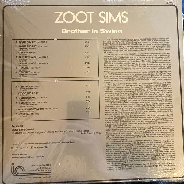 Zoot Sims : Brother In Swing (LP, Album)