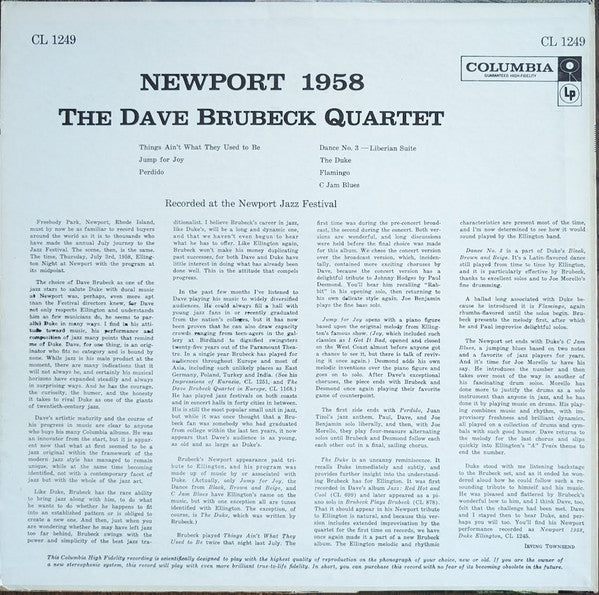 The Dave Brubeck Quartet : Newport 1958 (LP, Album, Mono)