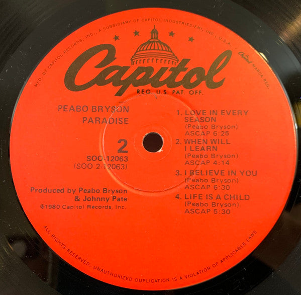 Peabo Bryson : Paradise (LP, Album, Win)