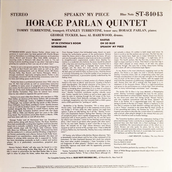 Horace Parlan Quintet : Speakin' My Piece (2xLP, Album, Ltd, Num, RE, RM, Gat)