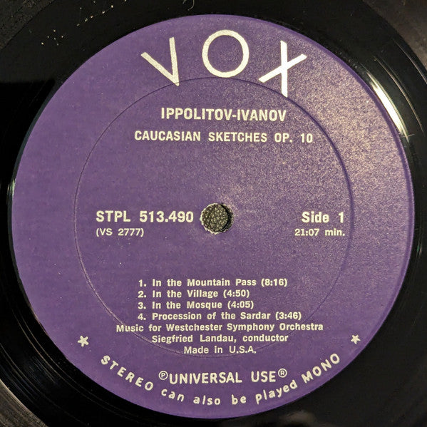 Mikhail Ippolitov-Ivanov / Reinhold Glière - Music For Westchester Symphony Orchestra*, Siegfried Landau : Caucasian Sketches, Op. 10 / ...From The "Red Poppy" Ballet (LP)