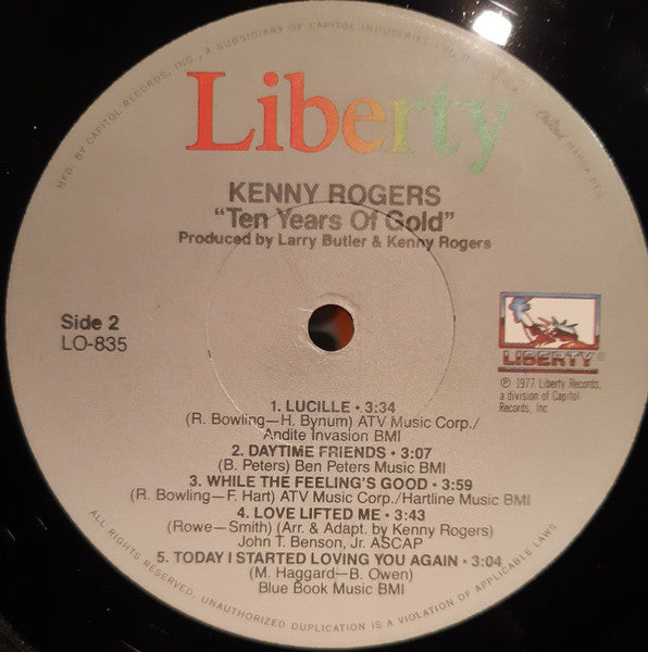Kenny Rogers : Ten Years Of Gold (LP, Album, Comp, RE)