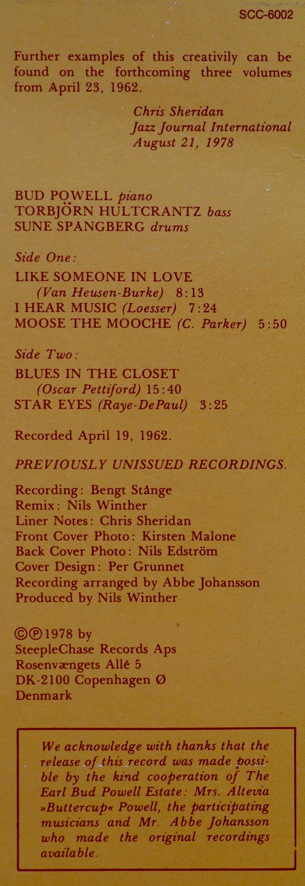 Bud Powell Trio* : At The Golden Circle Volume 2 (LP, Album)