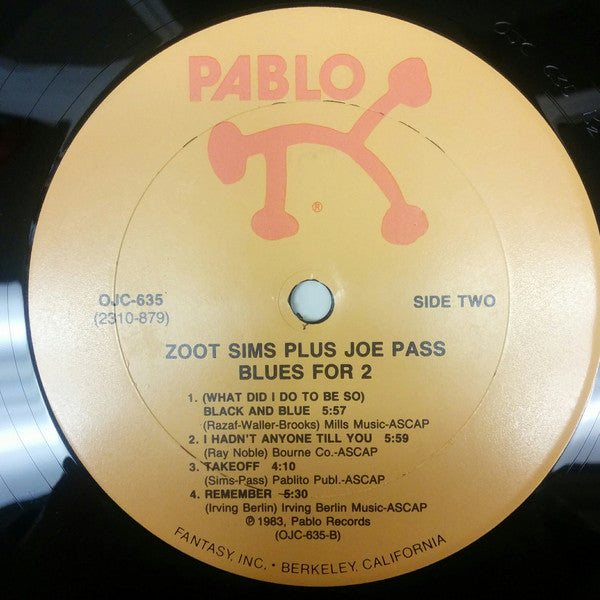 Zoot Sims Plus Joe Pass : Blues For Two (LP, Album, RE)