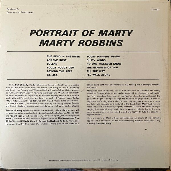 Marty Robbins : Portrait Of Marty (LP, Album, Ltd, RE)