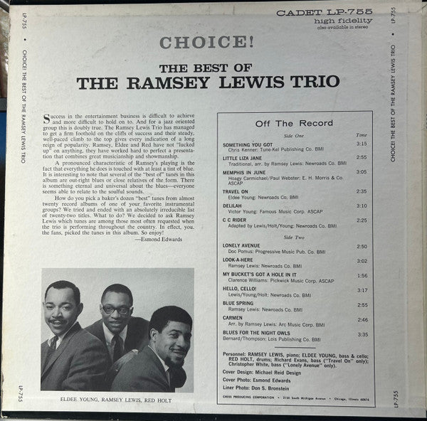 The Ramsey Lewis Trio : Choice!: The Best Of The Ramsey Lewis Trio (LP, Comp, Ter)