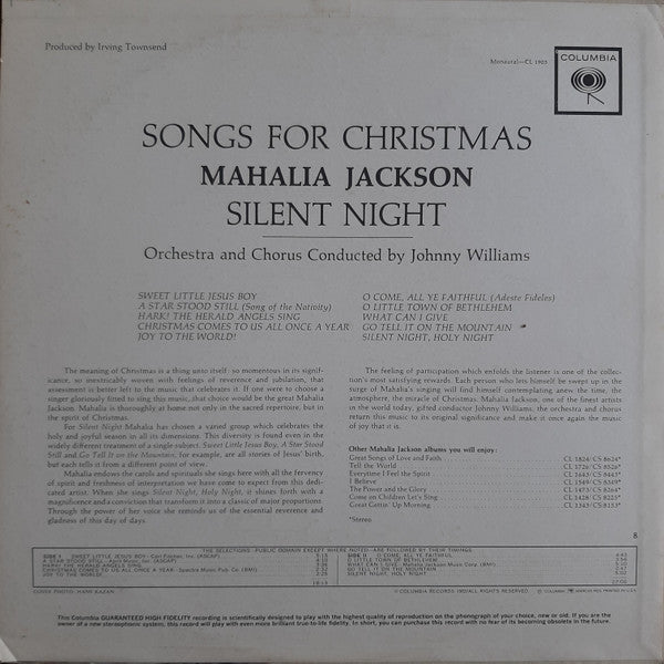 Mahalia Jackson : Silent Night - Songs For Christmas (LP, Album, Mono, Ter)