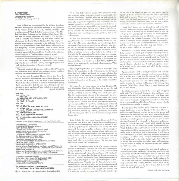 Dave Brubeck : Truth Is Fallen (LP, Album, RE)