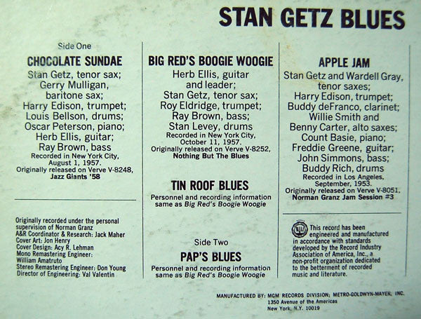 Stan Getz : Stan Getz Blues (LP, Comp)