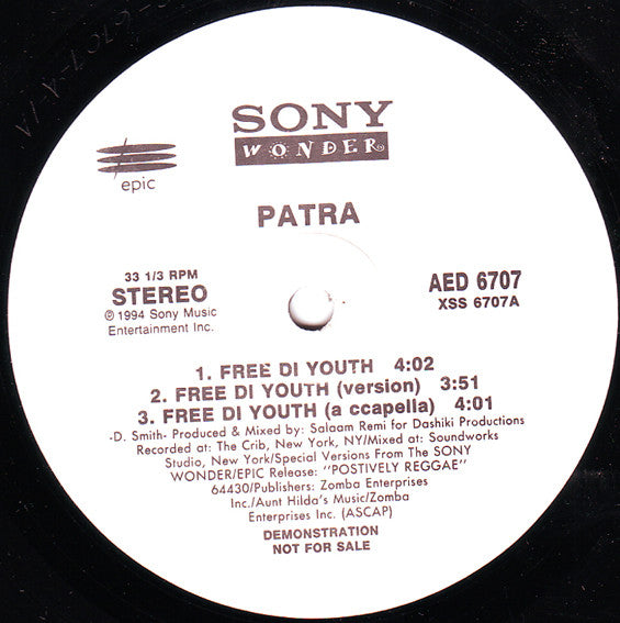 Patra / Tony Rebel : Free Di Youth / Teach The Children (12", Promo)
