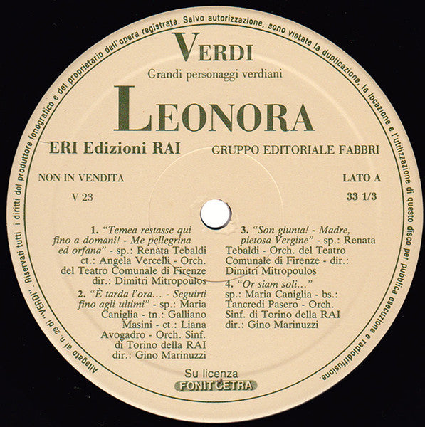 Verdi*, Renata Tebaldi, Maria Caniglia, Leyla Gencer : Leonora (LP, Album, Gat)