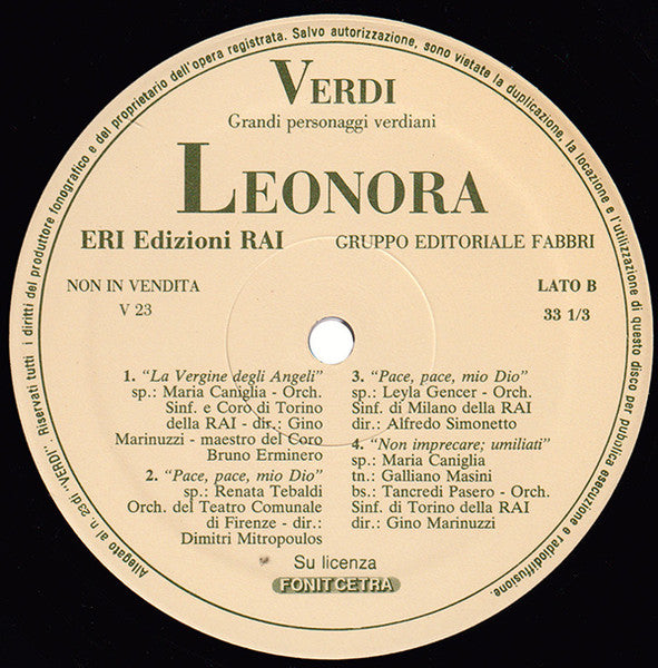 Verdi*, Renata Tebaldi, Maria Caniglia, Leyla Gencer : Leonora (LP, Album, Gat)