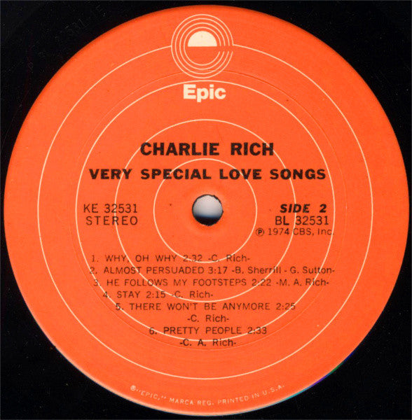 Charlie Rich : Very Special Love Songs (LP, Album, Ter)