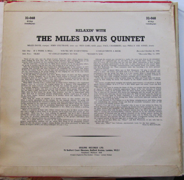 The Miles Davis Quintet : Relaxin' With (LP, Album)