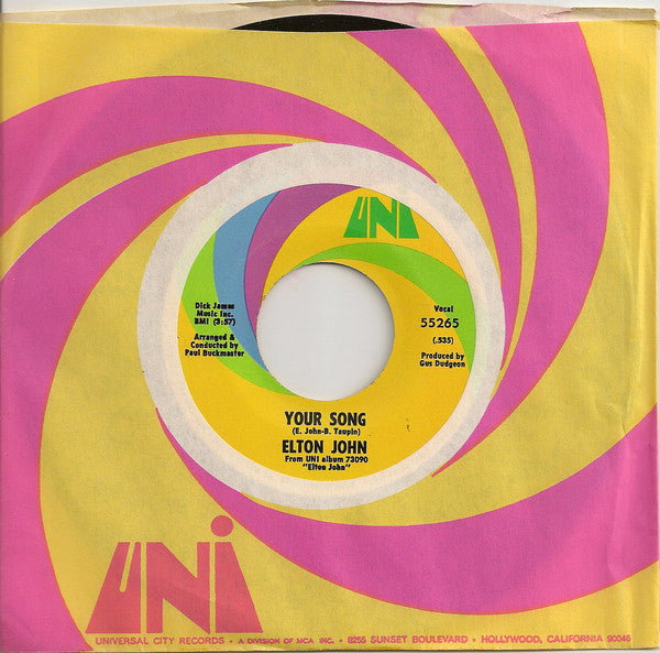 Elton John : Your Song / Take Me To The Pilot (7", Single)