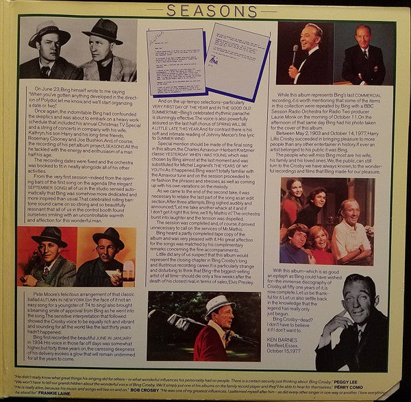 Bing Crosby With  The Pete Moore Orchestra* : Seasons (LP, Album, Gat)