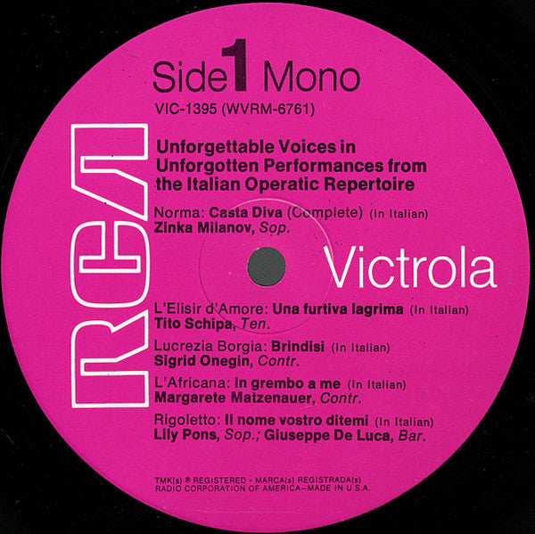 Various : Unforgettable Voices In Unforgotten Performances From The Italian Operatic Repertoire (LP, Comp, Mono)
