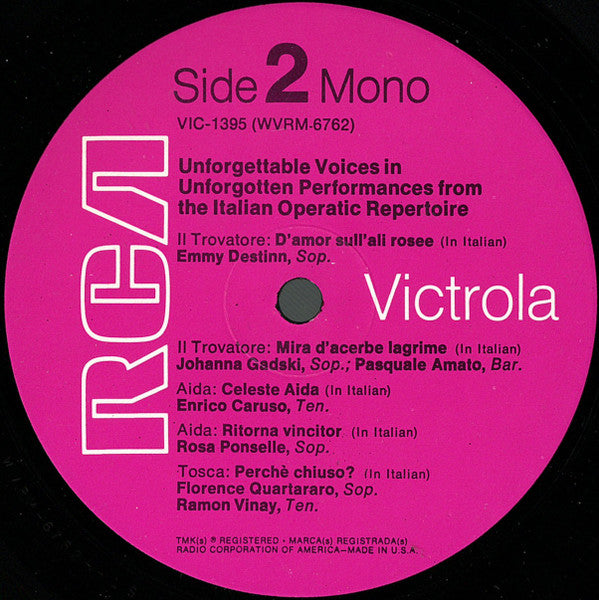 Various : Unforgettable Voices In Unforgotten Performances From The Italian Operatic Repertoire (LP, Comp, Mono)