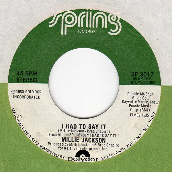 Millie Jackson : I Had To Say It (7")