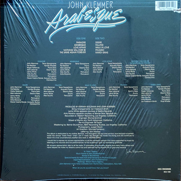 John Klemmer : Arabesque (LP, Album, RE)