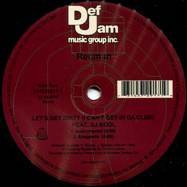 Redman Feat. DJ Kool : Let's Get Dirty (I Can't Get In Da Club) (12", Single, Red)