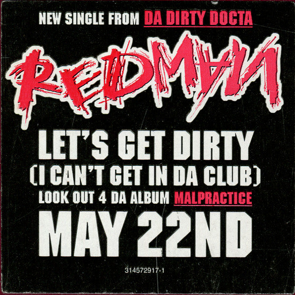 Redman Feat. DJ Kool : Let's Get Dirty (I Can't Get In Da Club) (12", Single, Red)