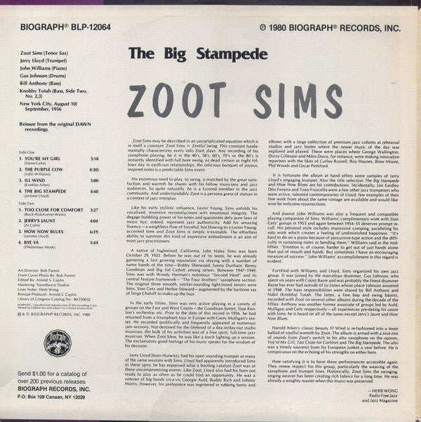Zoot Sims : The Big Stampede (LP, Album, RE)