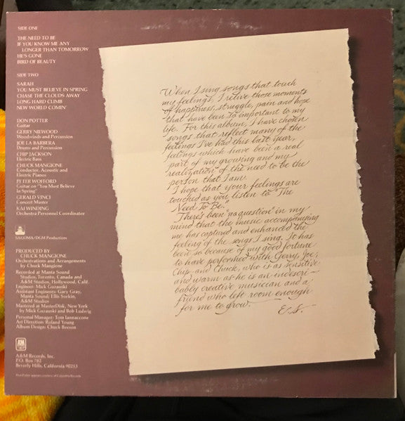 Esther Satterfield : The Need To Be (LP, Album, Ter)