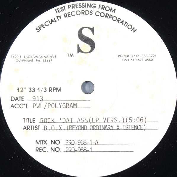 B.O.X. (Beyond Ordinary X-istence)* : Rock 'Dat Ass (12", TP)