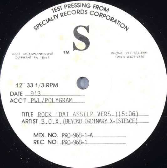 B.O.X. (Beyond Ordinary X-istence)* : Rock 'Dat Ass (12", TP)