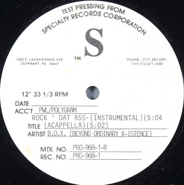 B.O.X. (Beyond Ordinary X-istence)* : Rock 'Dat Ass (12", TP)