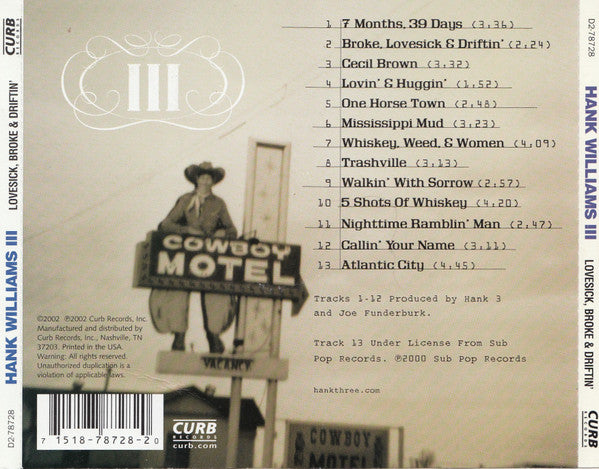 Hank Williams III : Lovesick, Broke & Driftin' (CD, Album)