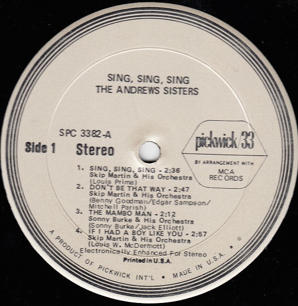 The Andrews Sisters : Sing, Sing, Sing (LP)