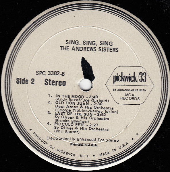 The Andrews Sisters : Sing, Sing, Sing (LP)