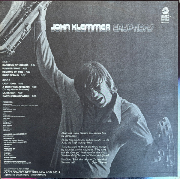 John Klemmer : Eruptions (LP, Album, Mon)