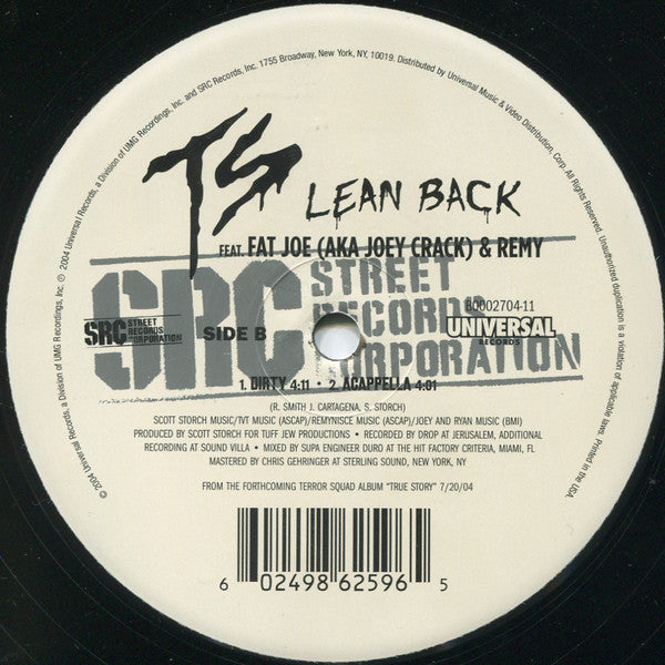 TS* Feat. Fat Joe AKA Joey Crack* & Remy* : Lean Back (12", Single)