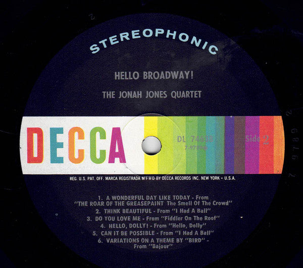 The Jonah Jones Quartet : Hello Broadway! (LP, Album, Pin)
