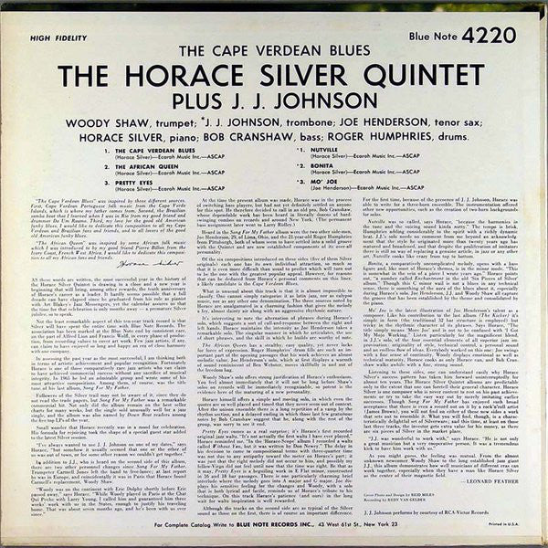The Horace Silver Quintet Plus J.J. Johnson : The Cape Verdean Blues (LP, Album, Mono)
