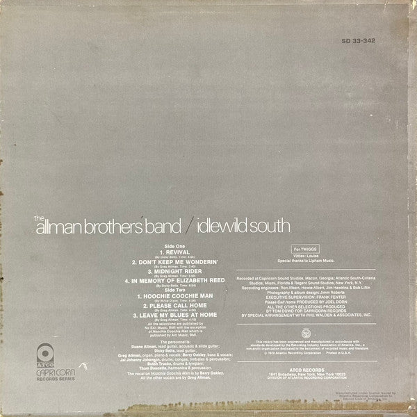 The Allman Brothers Band : Idlewild South (LP, Album, Club, PR )