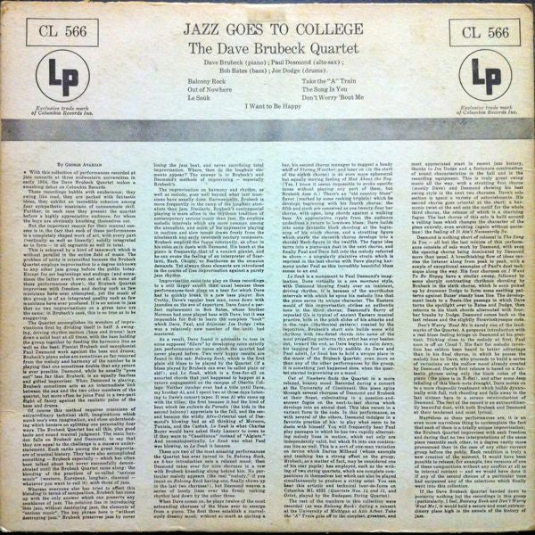 The Dave Brubeck Quartet : Jazz Goes To College (LP, Album, Mono, RP, Lam)