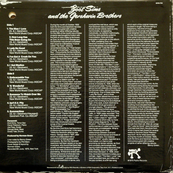 Zoot Sims : Zoot Sims And The Gershwin Brothers (LP, Album)