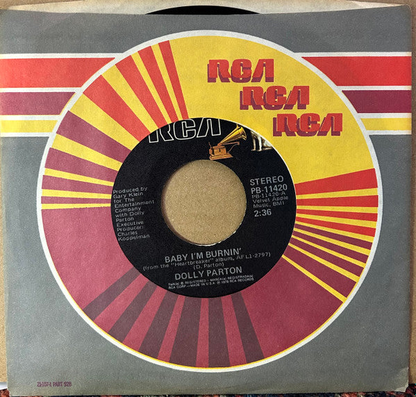 Dolly Parton : Baby I'm Burnin' (7", Single, Ind)
