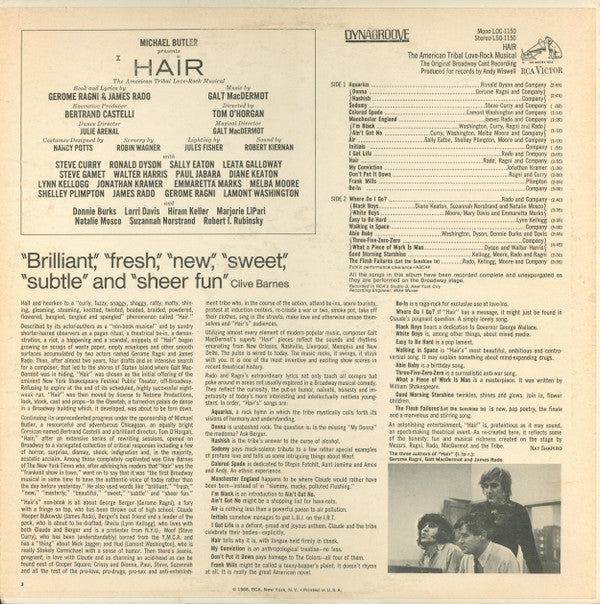 Various : Hair - The American Tribal Love-Rock Musical (The Original Broadway Cast Recording) (LP, Album, RP, Ind)