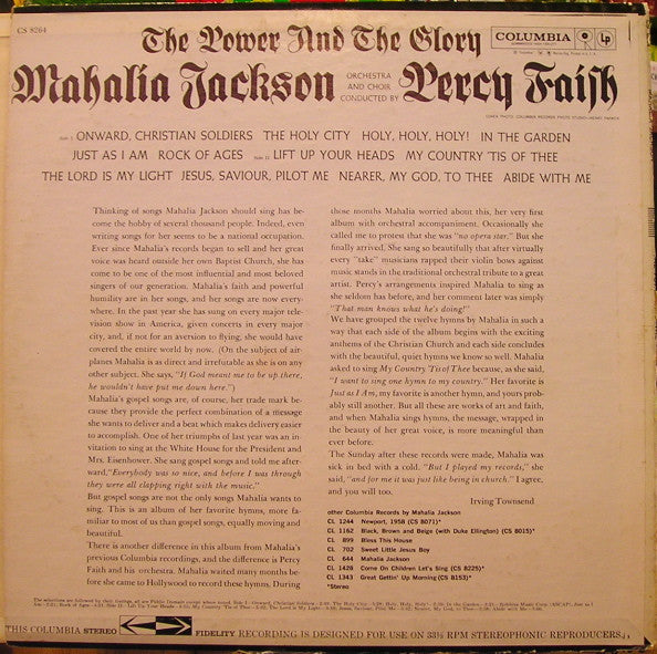 Mahalia Jackson With Orchestra And Choir Conducted By Percy Faith : The Power And The Glory (LP, Album, RE)